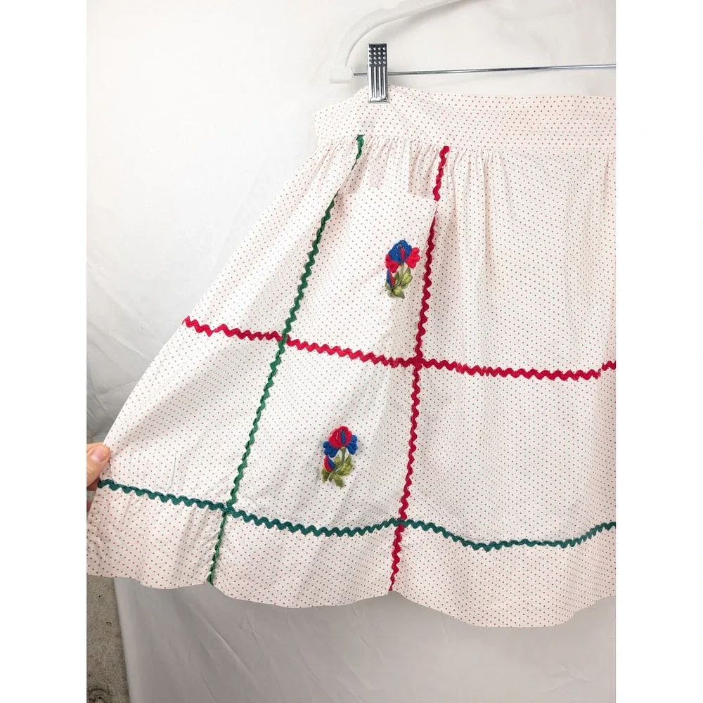 Vintage Handmade Floral Polka‎ Dot Half Apron Red Cottagecore Rickrack Prairie